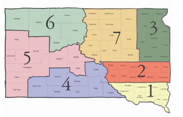 SDFU President | South Dakota Farmers Union - District map